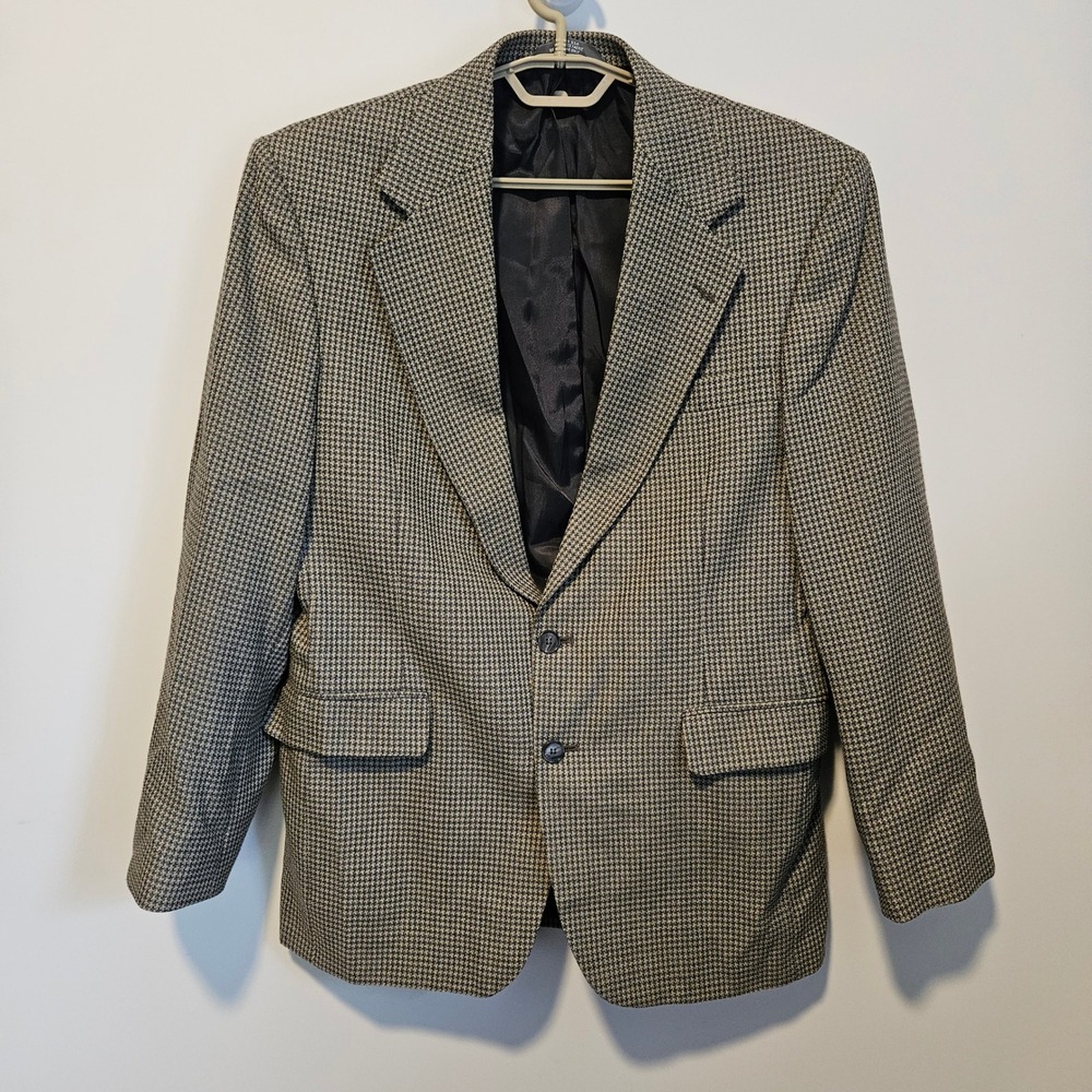 Vintage Ivy Style Houndstooth Blazer Sport Coat Size 40 Academia Professor Notch
